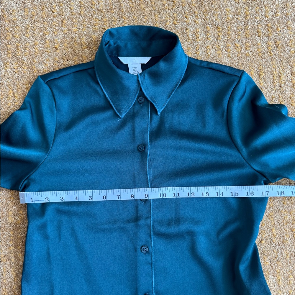 H&M Women's Dark Green Satin Button Down Shirt US XS - Picture 11 of 13
